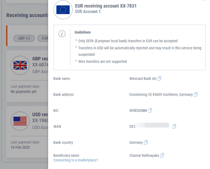 Euro Bank Account